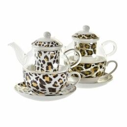 DKD Home Decor|Bule DKD Home Decor Leopardo Cristal Porcelana Castanho Transparente Branco (2 Unidades)