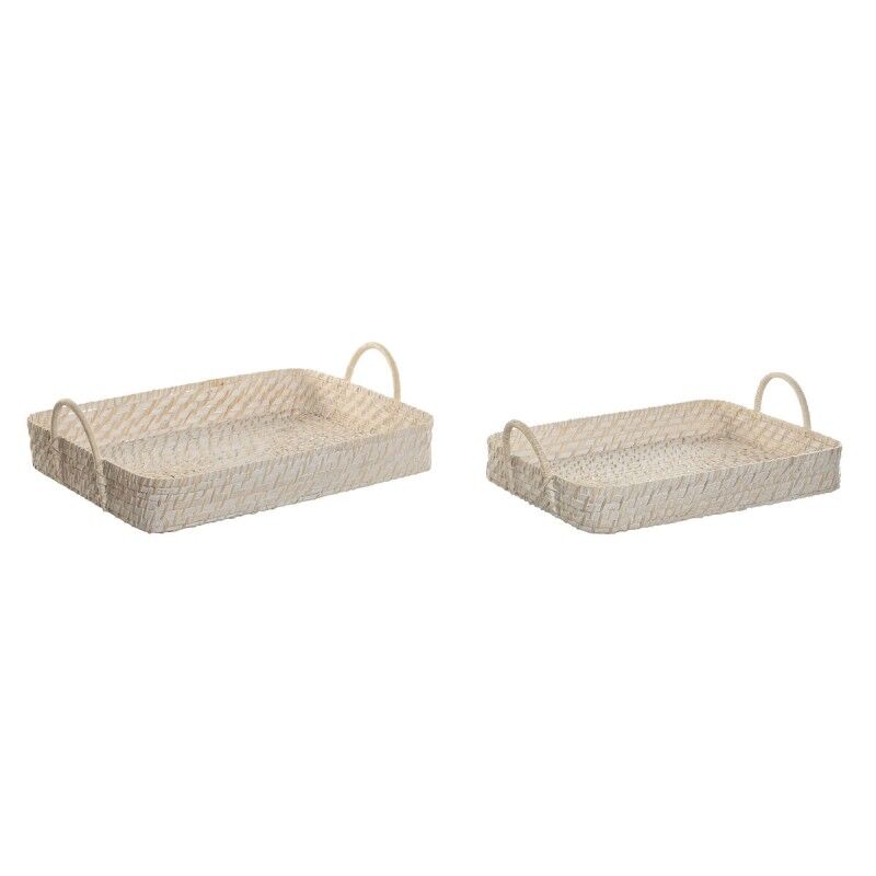 Home ESPRIT|Jogo de Bandejas Home ESPRIT Branco Natural Bambu Rotim 45 x 35 x 13 cm