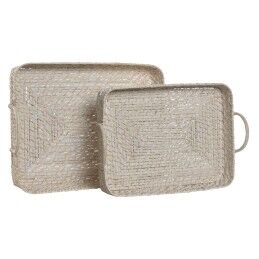 Home ESPRIT|Jogo de Bandejas Home ESPRIT Branco Natural Bambu Rotim 45 x 35 x 13 cm