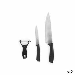 Quttin|Conjunto de Facas Quttin Nero Preto Prateado 3 Peças (12 Unidades)