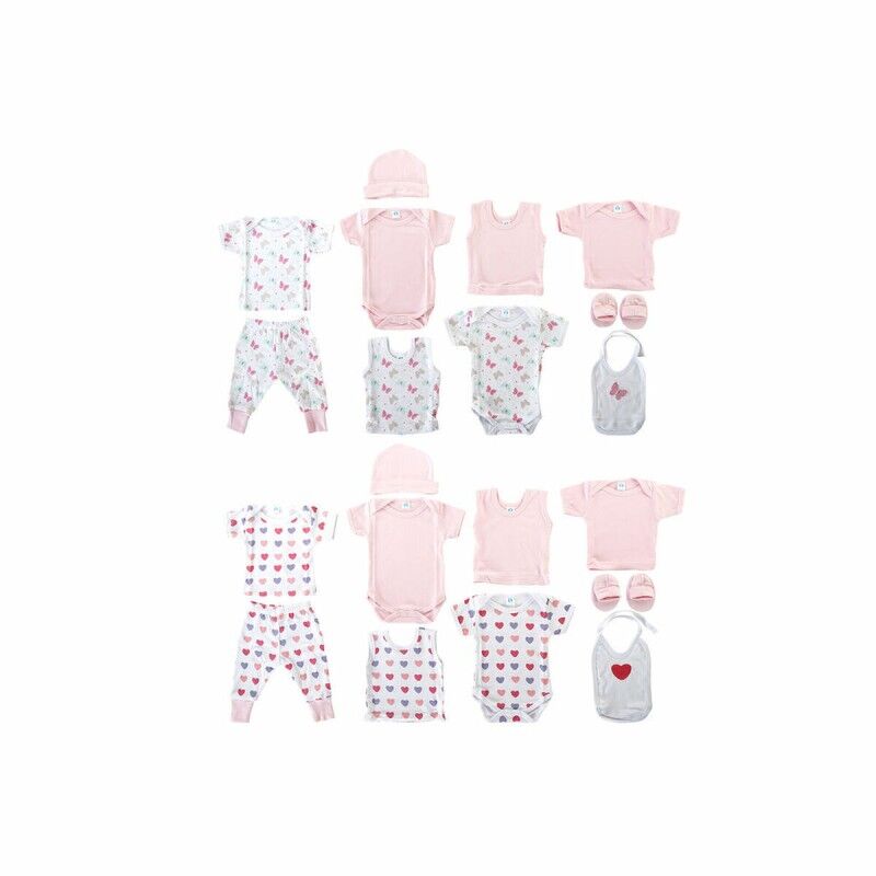 DKD Home Decor|Conjunto de Vestuário DKD Home Decor Branco Cor de Rosa (2 Unidades) Algodão 0-6 Meses DKD Home Decor|Conjunto de Vestuário DKD Home Decor Branco Cor de Rosa (2 Unidades) Algodão 0-6 Meses