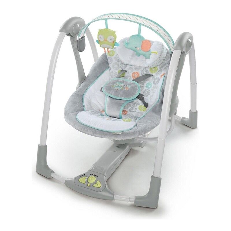 Ingenuity|Cadeira de baloiço Ingenuity Compact Swing - Hugs & Hoots Branco Cinzento