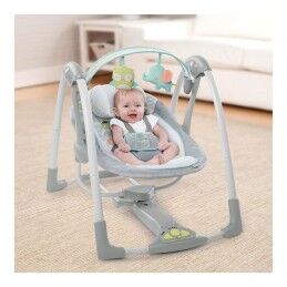 Ingenuity|Cadeira de baloiço Ingenuity Compact Swing - Hugs & Hoots Branco Cinzento