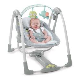 Ingenuity|Cadeira de baloiço Ingenuity Compact Swing - Hugs & Hoots Branco Cinzento