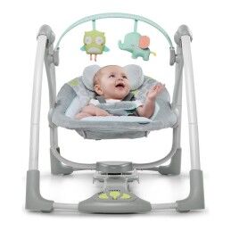 Ingenuity|Cadeira de baloiço Ingenuity Compact Swing - Hugs & Hoots Branco Cinzento