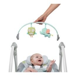 Ingenuity|Cadeira de baloiço Ingenuity Compact Swing - Hugs & Hoots Branco Cinzento