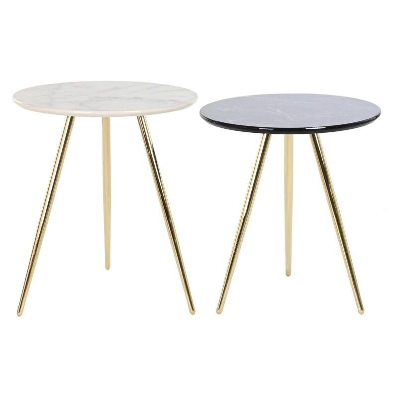 DKD Home Decor|Conjunto de 2 mesas DKD Home Decor Branco Preto Dourado 46 x 46 x 45 cm DKD Home Decor|Conjunto de 2 mesas DKD Home Decor Branco Preto Dourado 46 x 46 x 45 cm