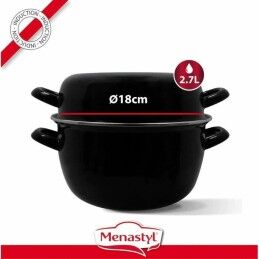 Menastyl|Caçarola com Tampa Menastyl Preto Aço esmaltado vitrificado 2 Peças