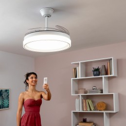 Ventoinha de Teto com Luz LED e 4 Pás Retráteis Blalefan InnovaGoods Branco 72 W Ø49,5-104 cm