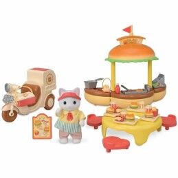Sylvanian Families|Acessórios para Casa de Bonecas Sylvanian Families Puesto de hamburguesas - Papa Latte Cat y Scooter 30 Peças