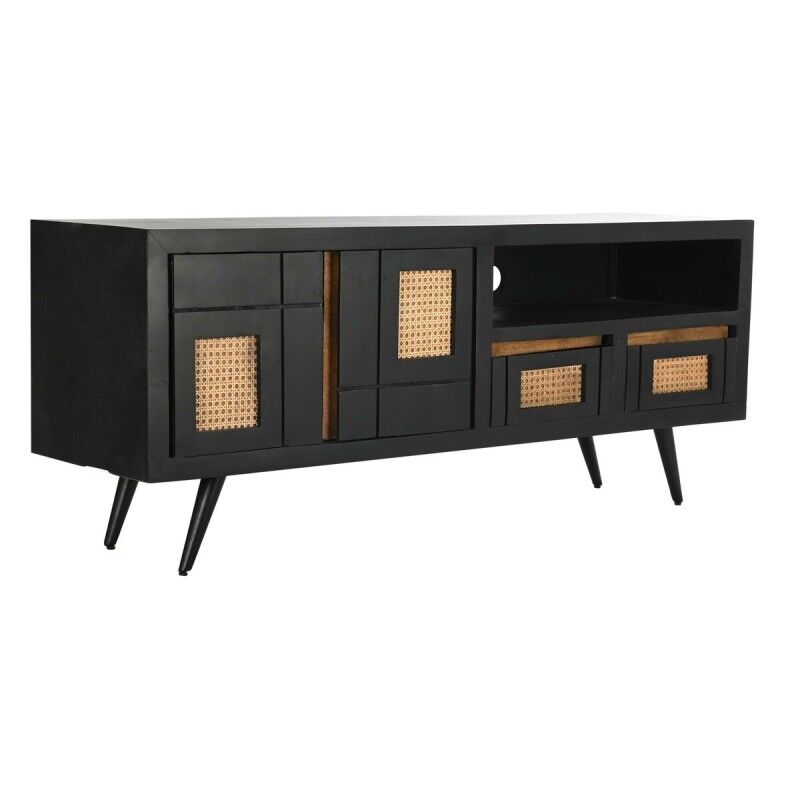 DKD Home Decor|Móvel de TV DKD Home Decor Preto Rotim Madeira de mangueira (145,5 x 40,5 x 60 cm)