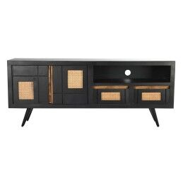 DKD Home Decor|Móvel de TV DKD Home Decor Preto Rotim Madeira de mangueira (145,5 x 40,5 x 60 cm)