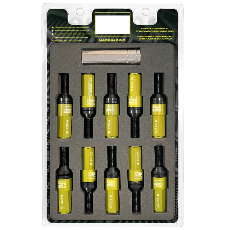 OMP|Kit de parafusos OMP OMPS09971209 28 mm Amarelo M12 x 1,25 OMP|Kit de parafusos OMP OMPS09971209 28 mm Amarelo M12 x 1,25