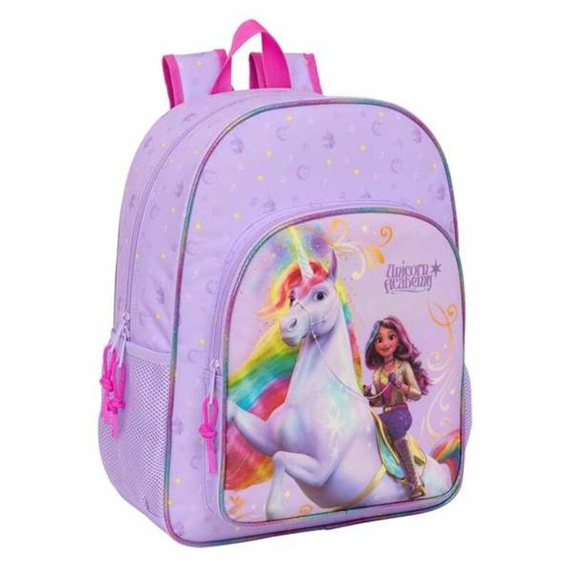 Unicorn Academy|Mochila Escolar Unicorn Academy Lilás 33 x 42 x 14 cm