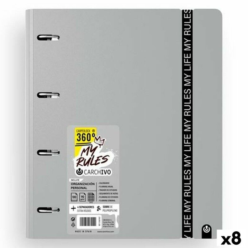 Carchivo|Pasta com argolas Carchivo CARPEBLOCK 360 MY RULES Cinzento A4 (8 Unidades)