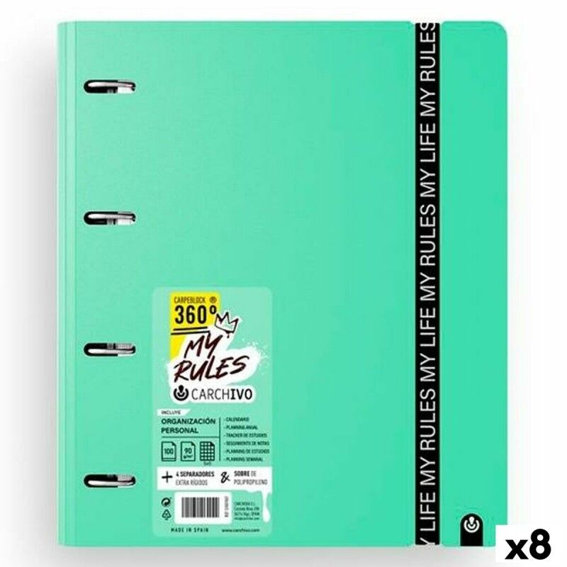 Carchivo|Pasta com argolas Carchivo CARPEBLOCK 360 MY RULES Jade A4 (8 Unidades) Carchivo|Pasta com argolas Carchivo CARPEBLOCK 360 MY RULES Jade A4 (8 Unidades)