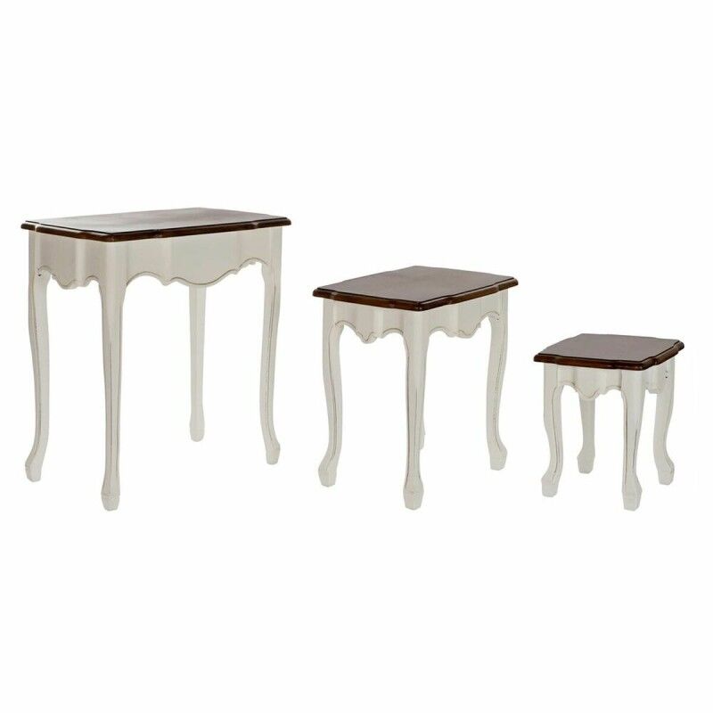 DKD Home Decor|Jogo de 3 mesas DKD Home Decor Branco Castanho 60 x 40 x 66 cm DKD Home Decor|Jogo de 3 mesas DKD Home Decor Branco Castanho 60 x 40 x 66 cm