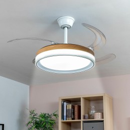 Ventoinha de Teto com Luz LED e 4 Pás Retráteis Blalefan InnovaGoods Madeira 72 W Ø49,5-104 cm