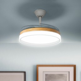 Ventoinha de Teto com Luz LED e 4 Pás Retráteis Blalefan InnovaGoods Madeira 72 W Ø49,5-104 cm