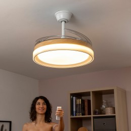 Ventoinha de Teto com Luz LED e 4 Pás Retráteis Blalefan InnovaGoods Madeira 72 W Ø49,5-104 cm