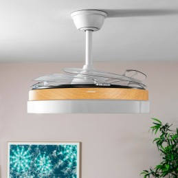 Ventoinha de Teto com Luz LED e 4 Pás Retráteis Blalefan InnovaGoods Madeira 72 W Ø49,5-104 cm