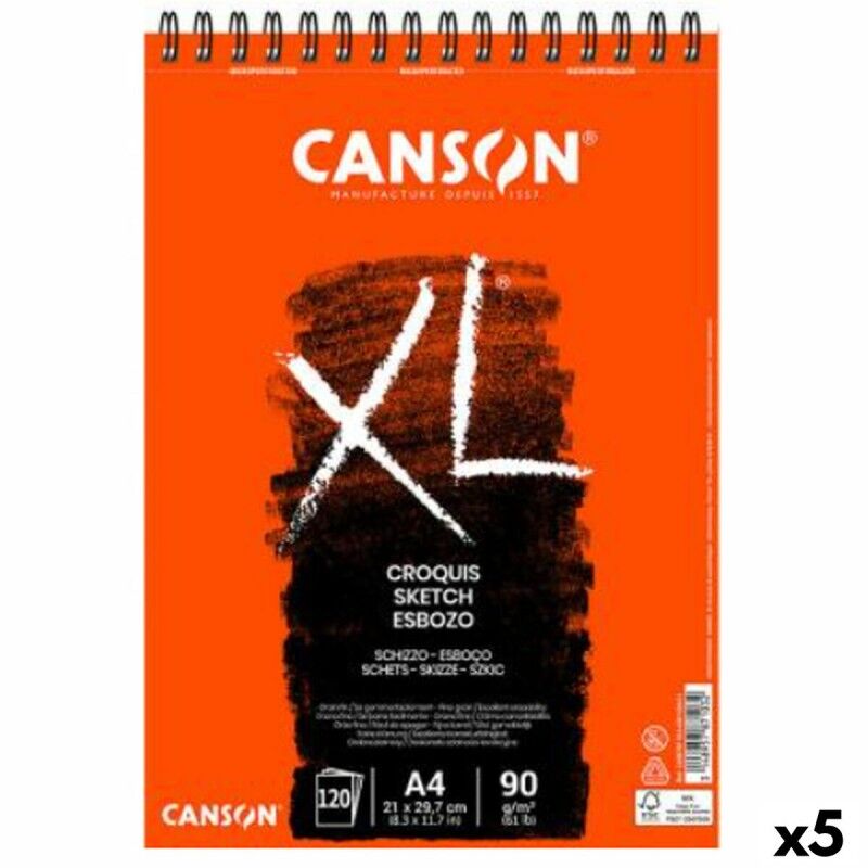 Canson|Bloco de desenho Canson XL Esboso 20 Folhas Branco Natural A4 5 Unidades 90 g/m² Canson|Bloco de desenho Canson XL Esboso 20 Folhas Branco Natural A4 5 Unidades 90 g/m²