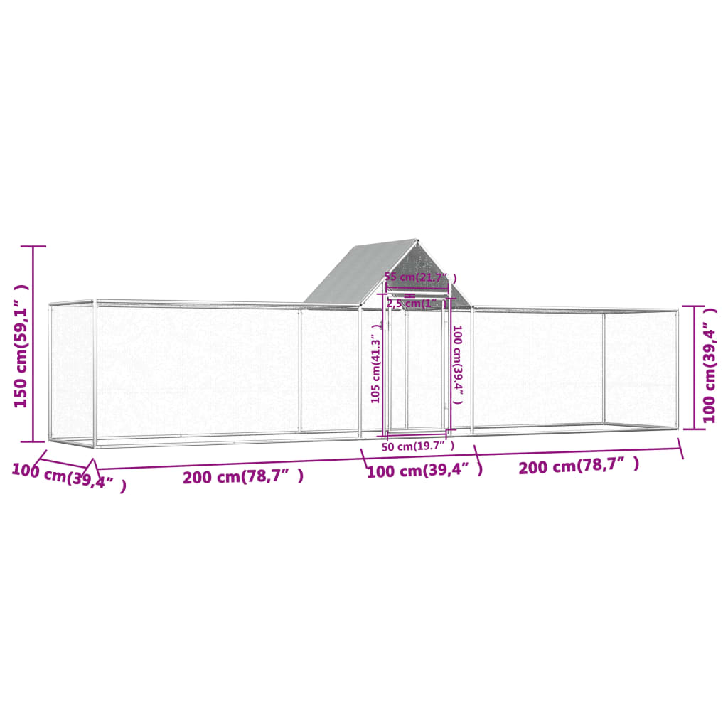 vidaXL Galinheiro 5x1x1,5 m aço galvanizado