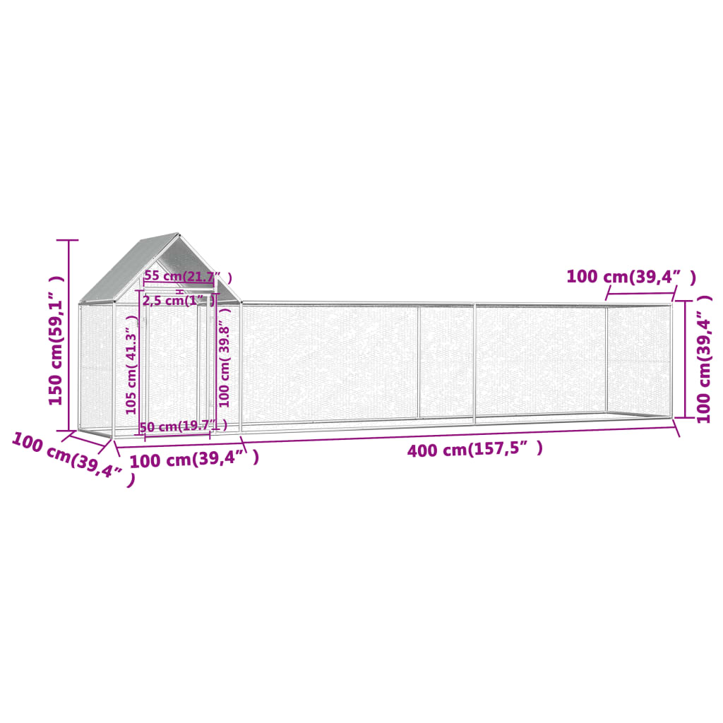 vidaXL Galinheiro 5x1x1,5 m aço galvanizado