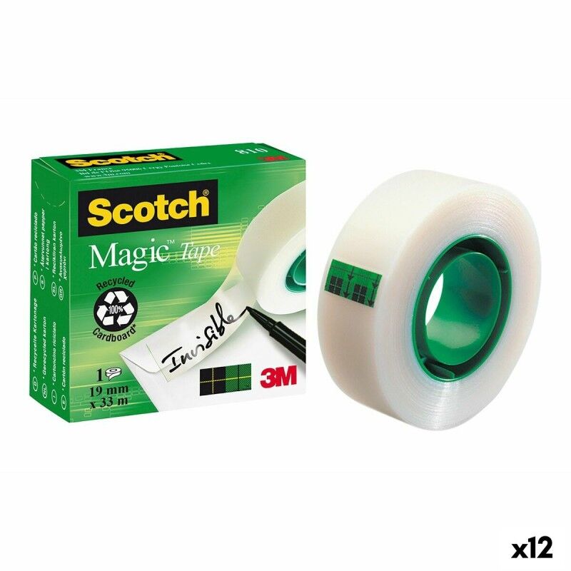 Scotch|Fita Adesiva Scotch Magic Transparente Branco 19 mm x 33 m (12 Unidades)