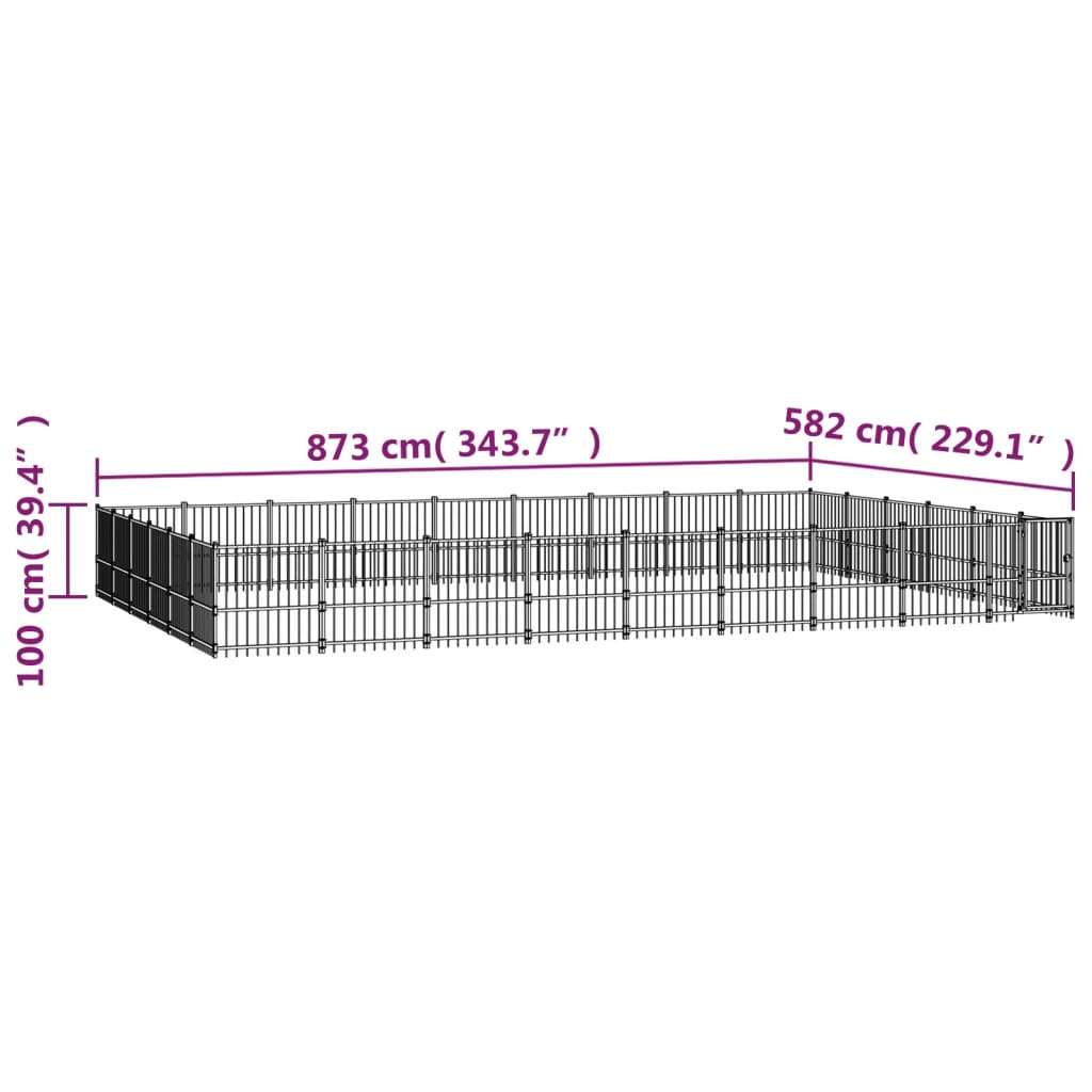 vidaXL Canil de exterior 50,81 m² aço