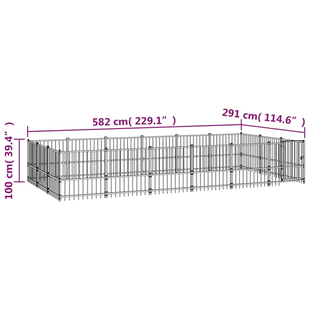 vidaXL Canil de exterior 16,94 m² aço