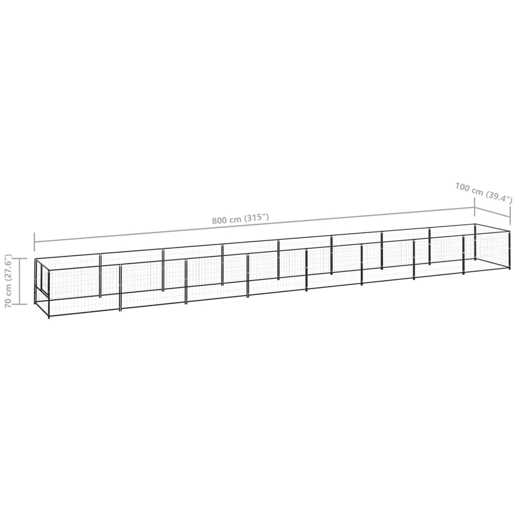 vidaXL Canil para cães 8 m² aço preto