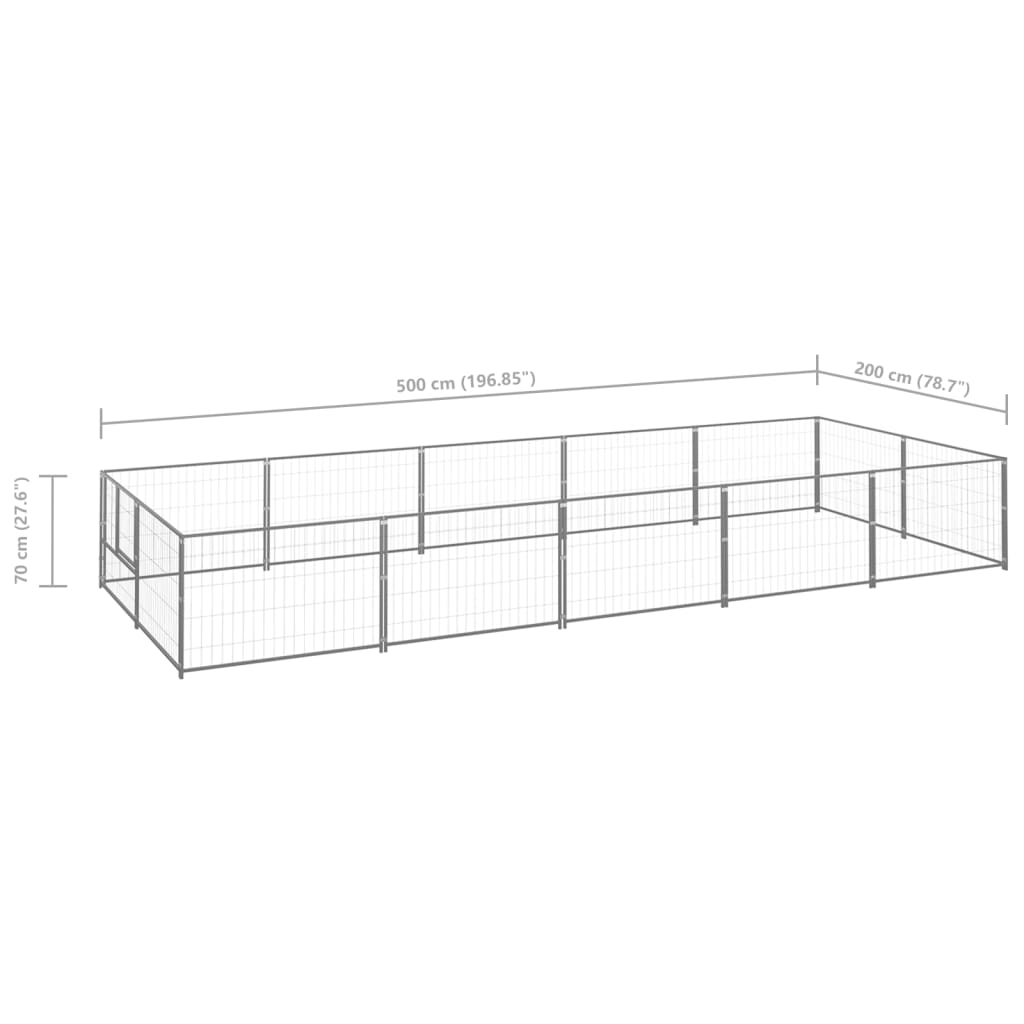 vidaXL Canil para cães 10 m² aço prateado