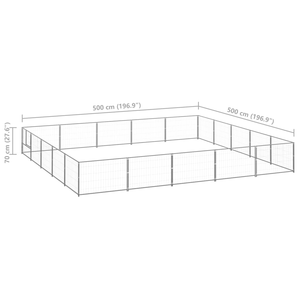 vidaXL Canil para cães 25 m² aço prateado