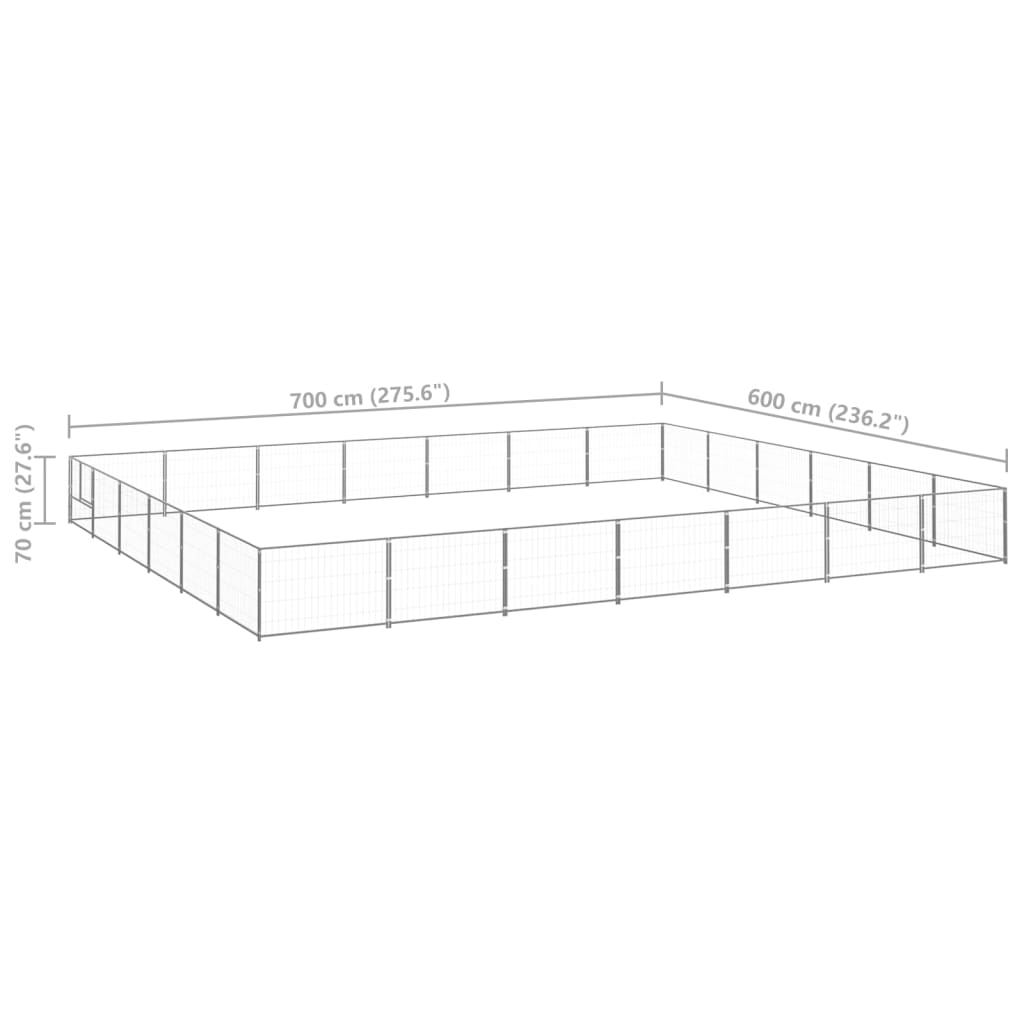 vidaXL Canil para cães 42 m² aço prateado