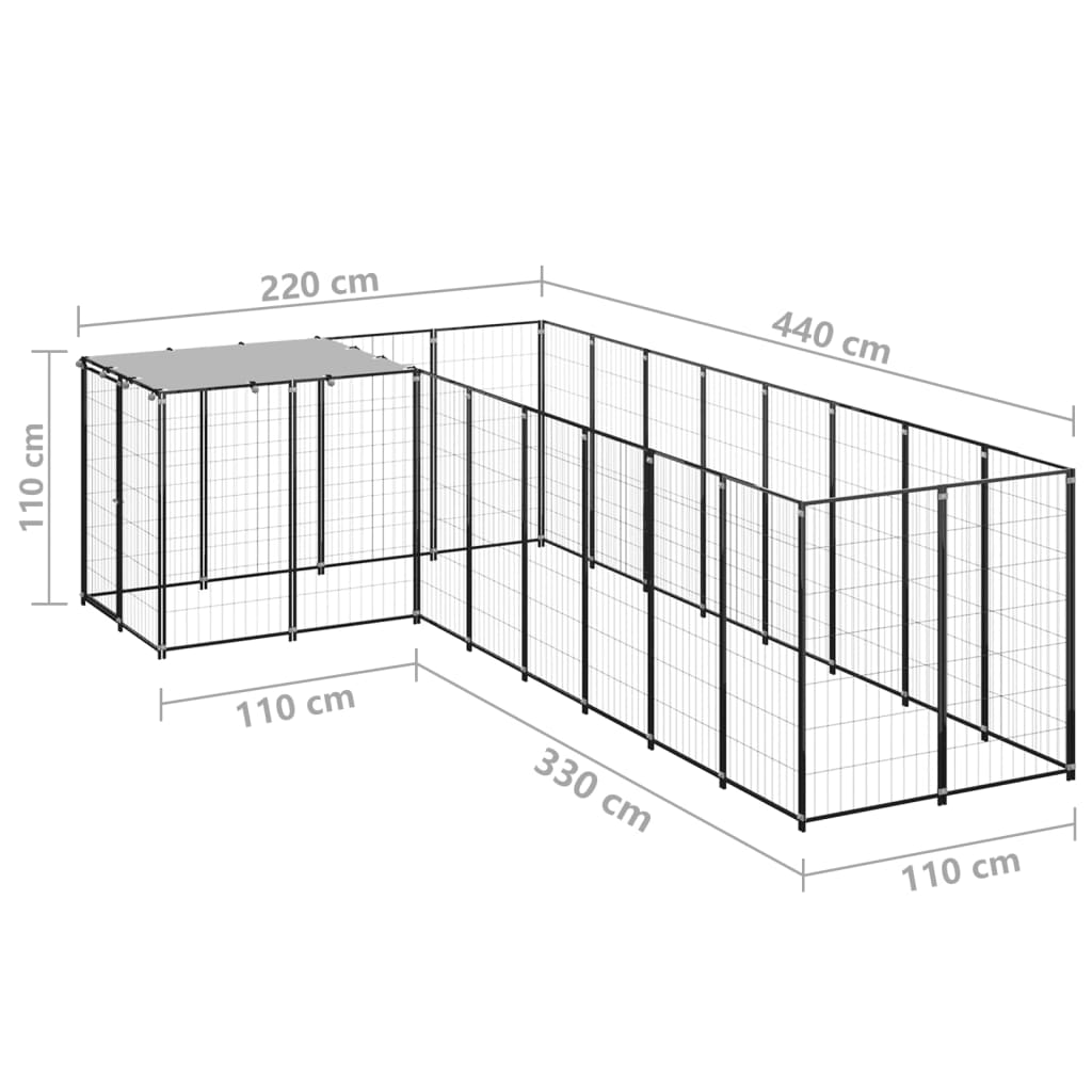 vidaXL Canil 6,05 m² aço preto