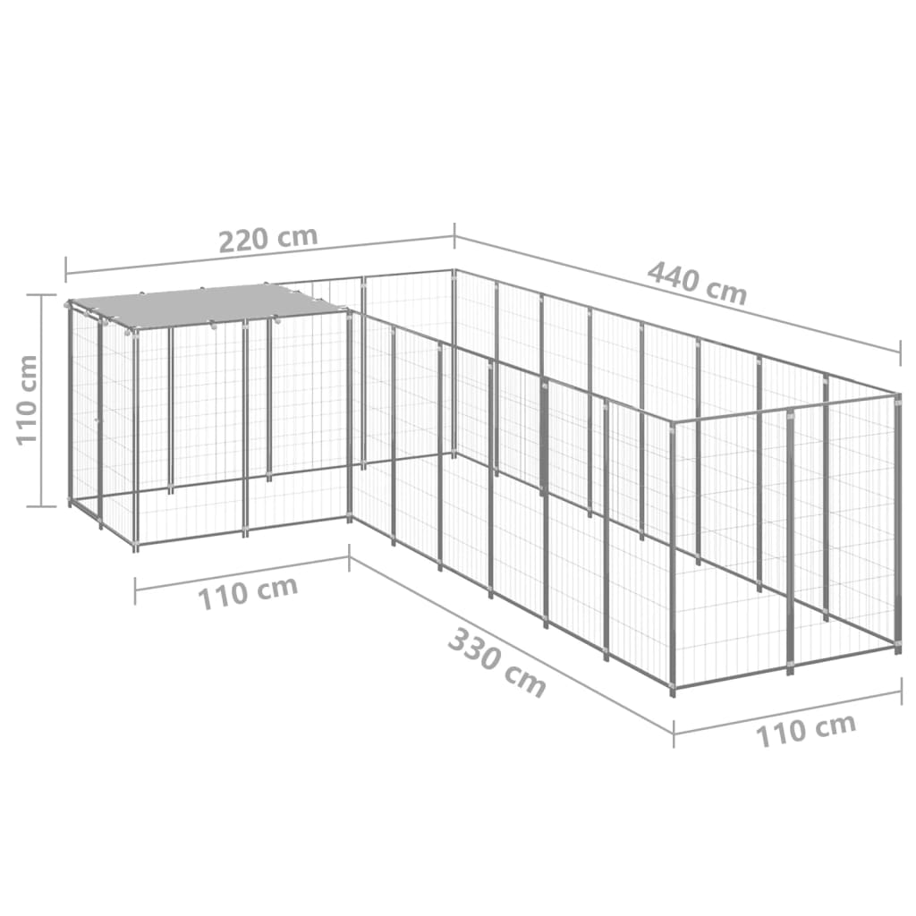 vidaXL Canil 6,05 m² aço prateado