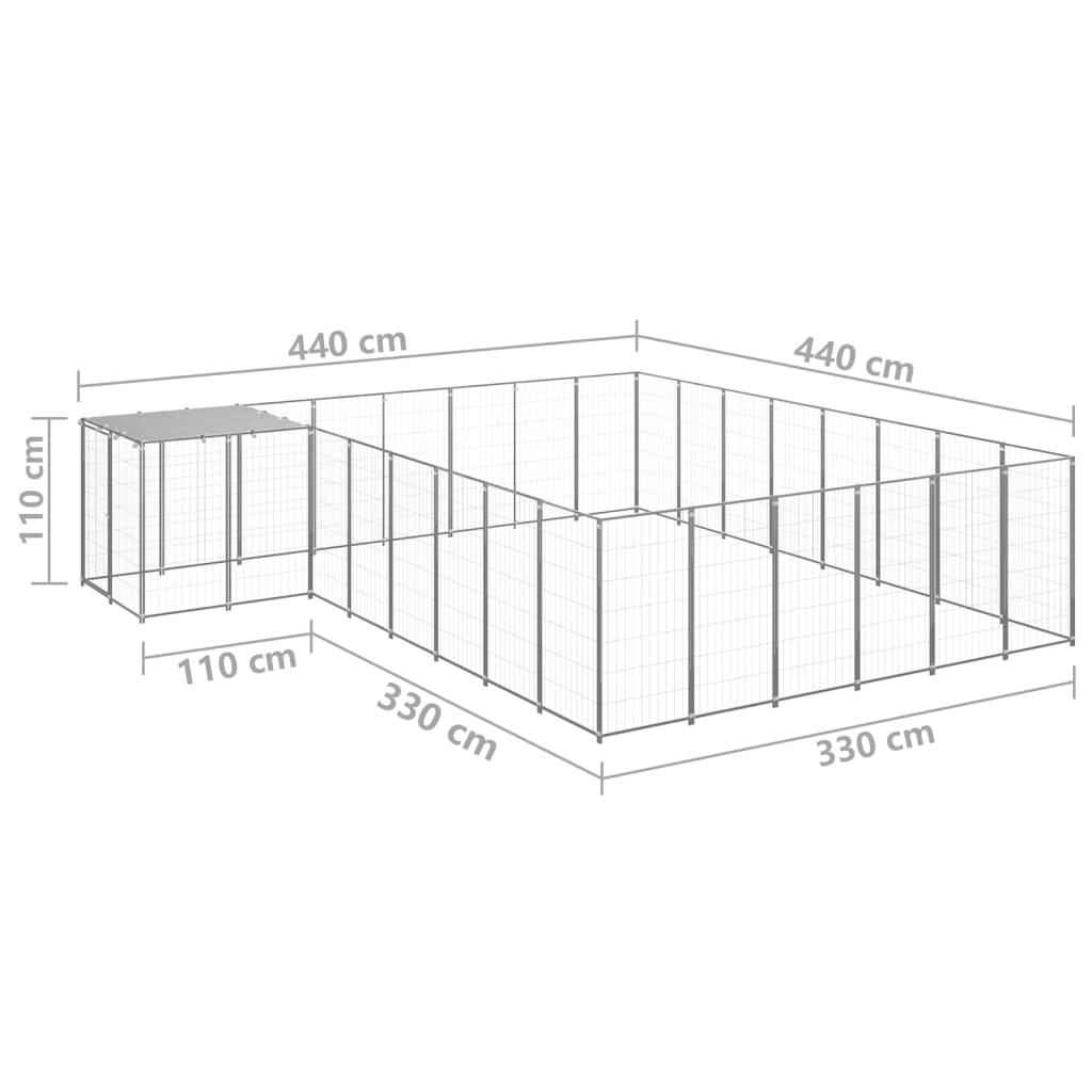 vidaXL Canil 15,73 m² aço prateado