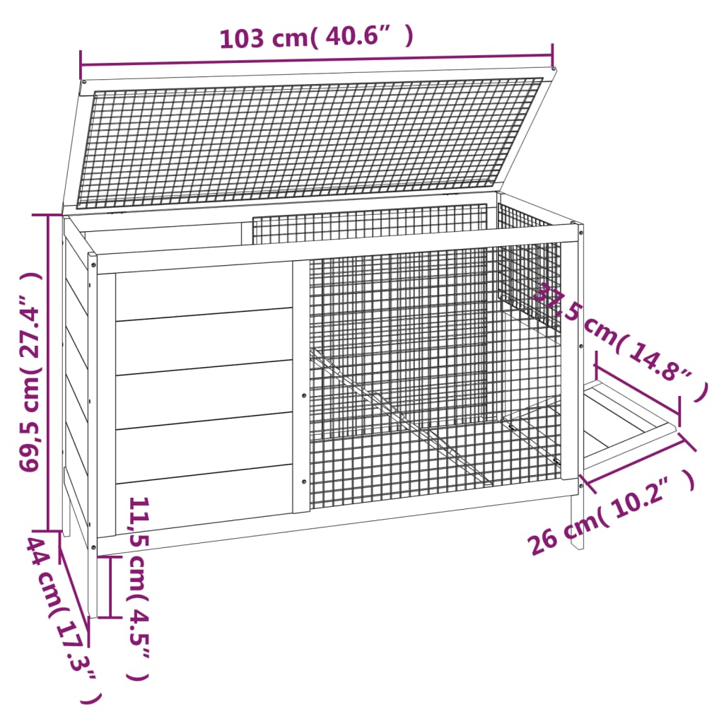 vidaXL Coelheira 103x44x69,5 cm pinho maciço cinzento