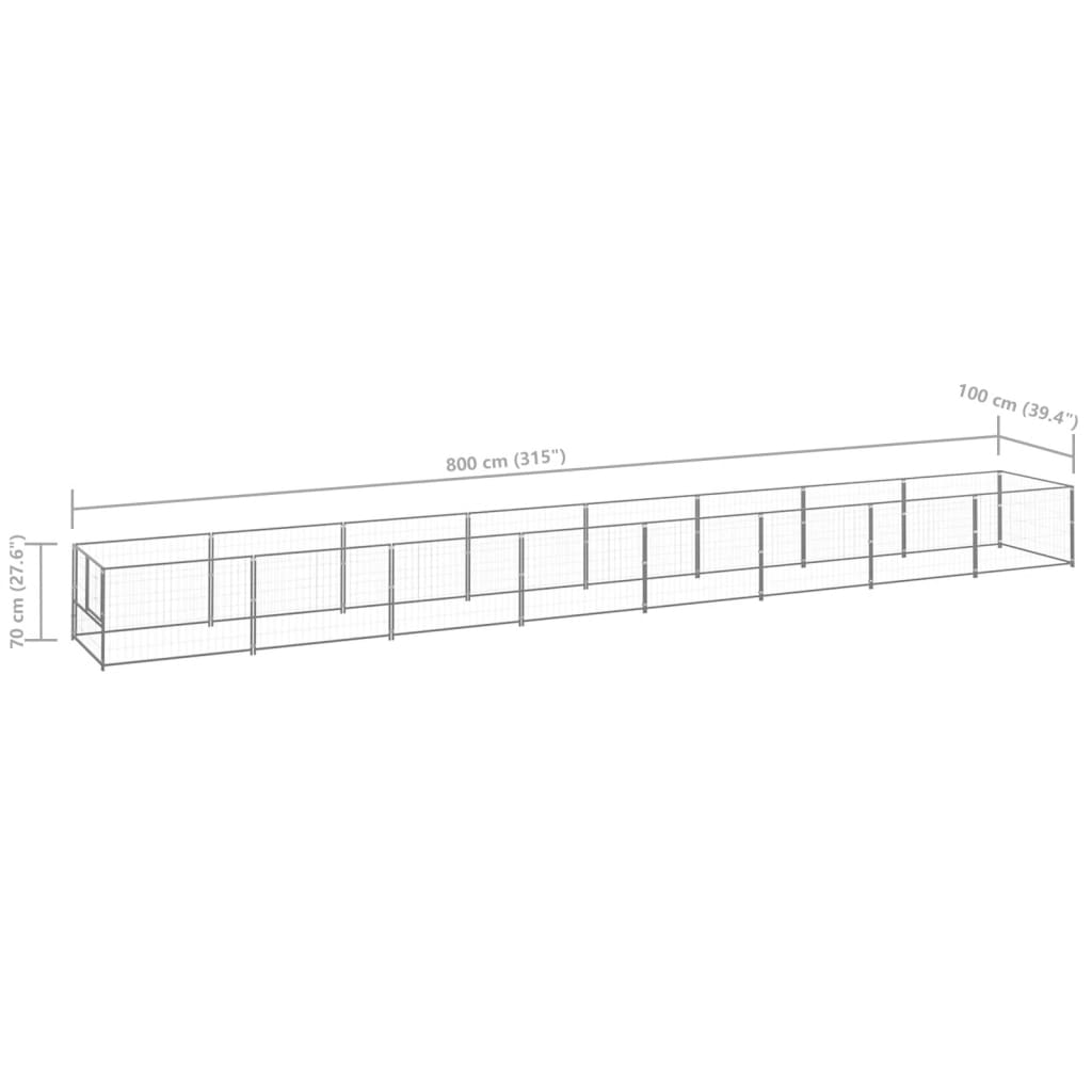 vidaXL Canil para cães 8 m² aço prateado