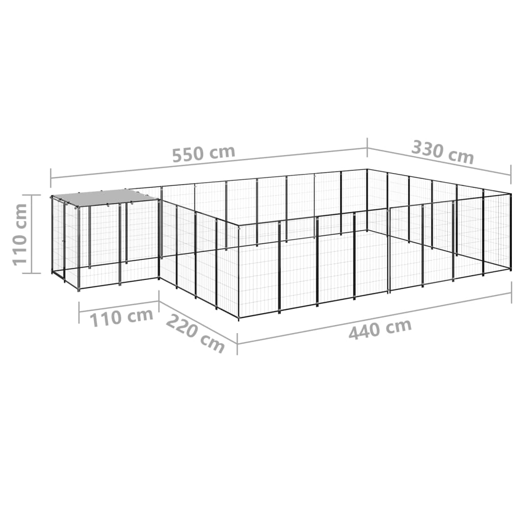 vidaXL Canil 15,73 m² aço preto