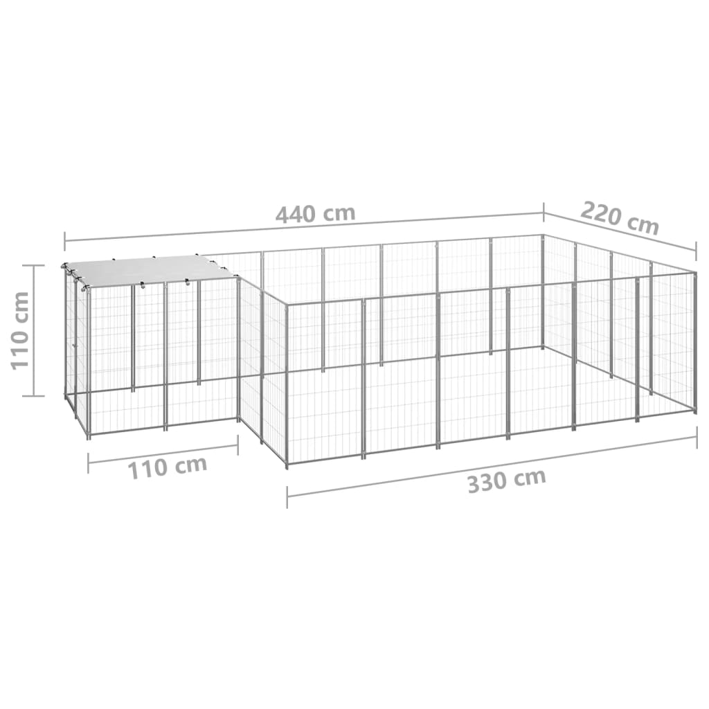 vidaXL Canil 8,47 m² aço prateado