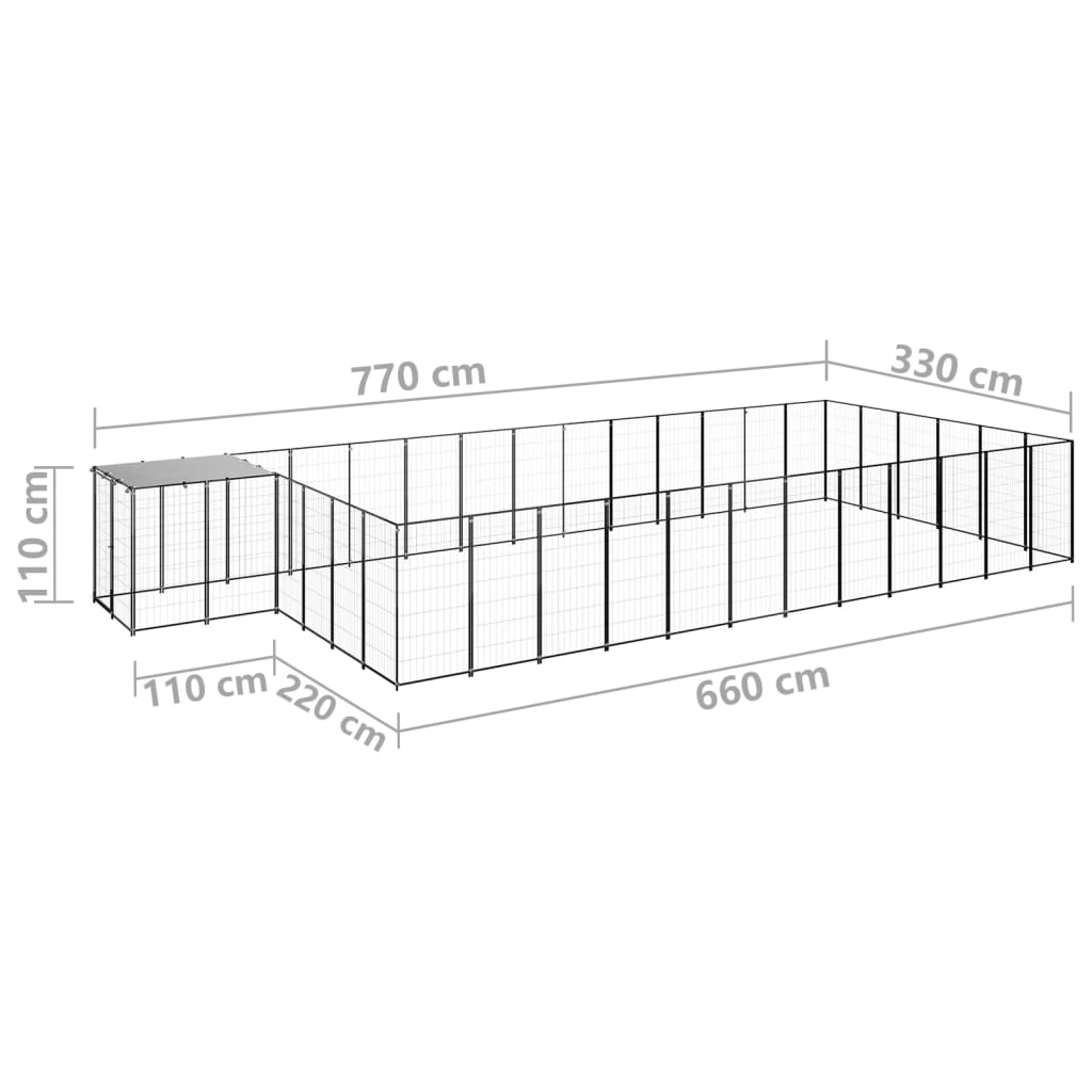 vidaXL Canil 22,99 m² aço preto