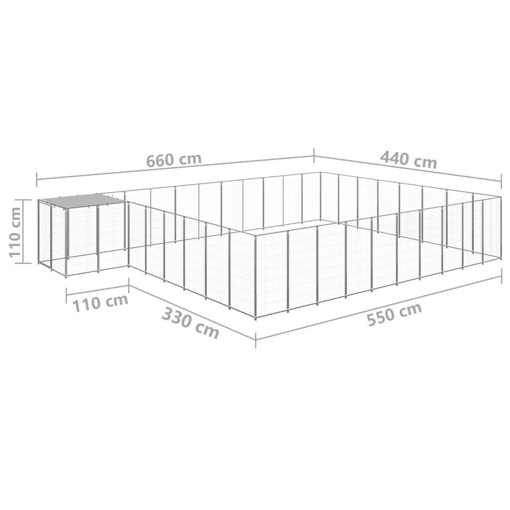 vidaXL Canil 25,41 m² aço prateado