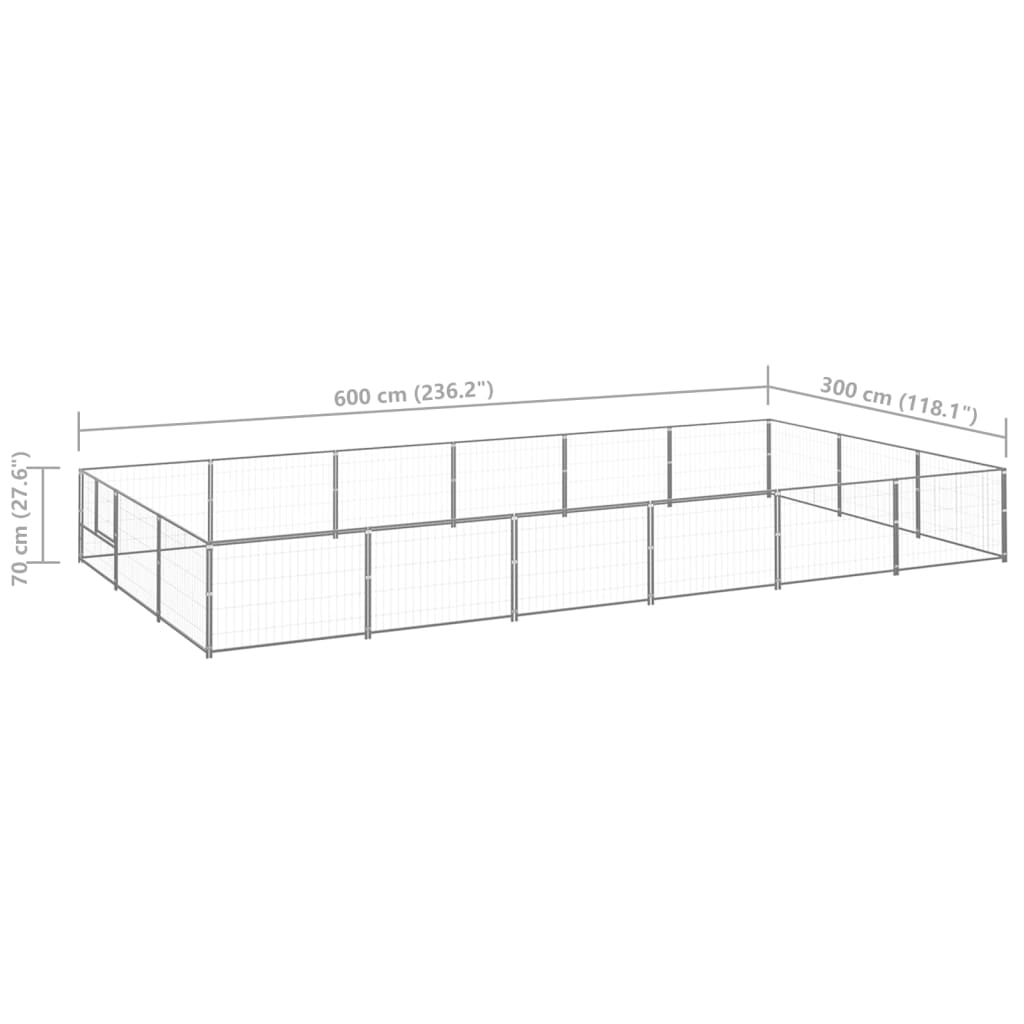 vidaXL Canil para cães 18 m² aço prateado