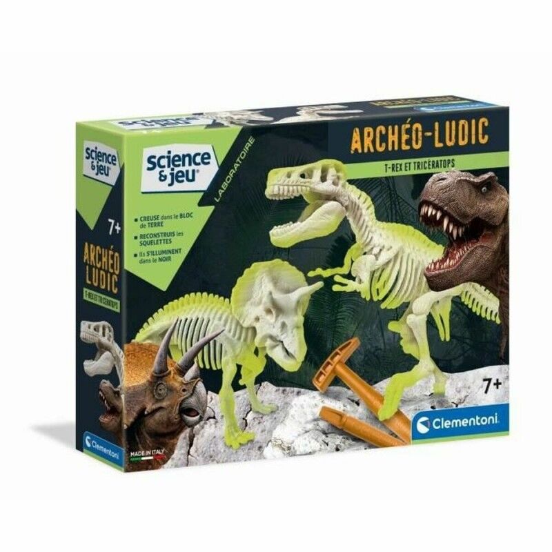 Clementoni|Dinossauro Clementoni Archéo Ludic - T-Rex & Triceratops Phosphorescent 