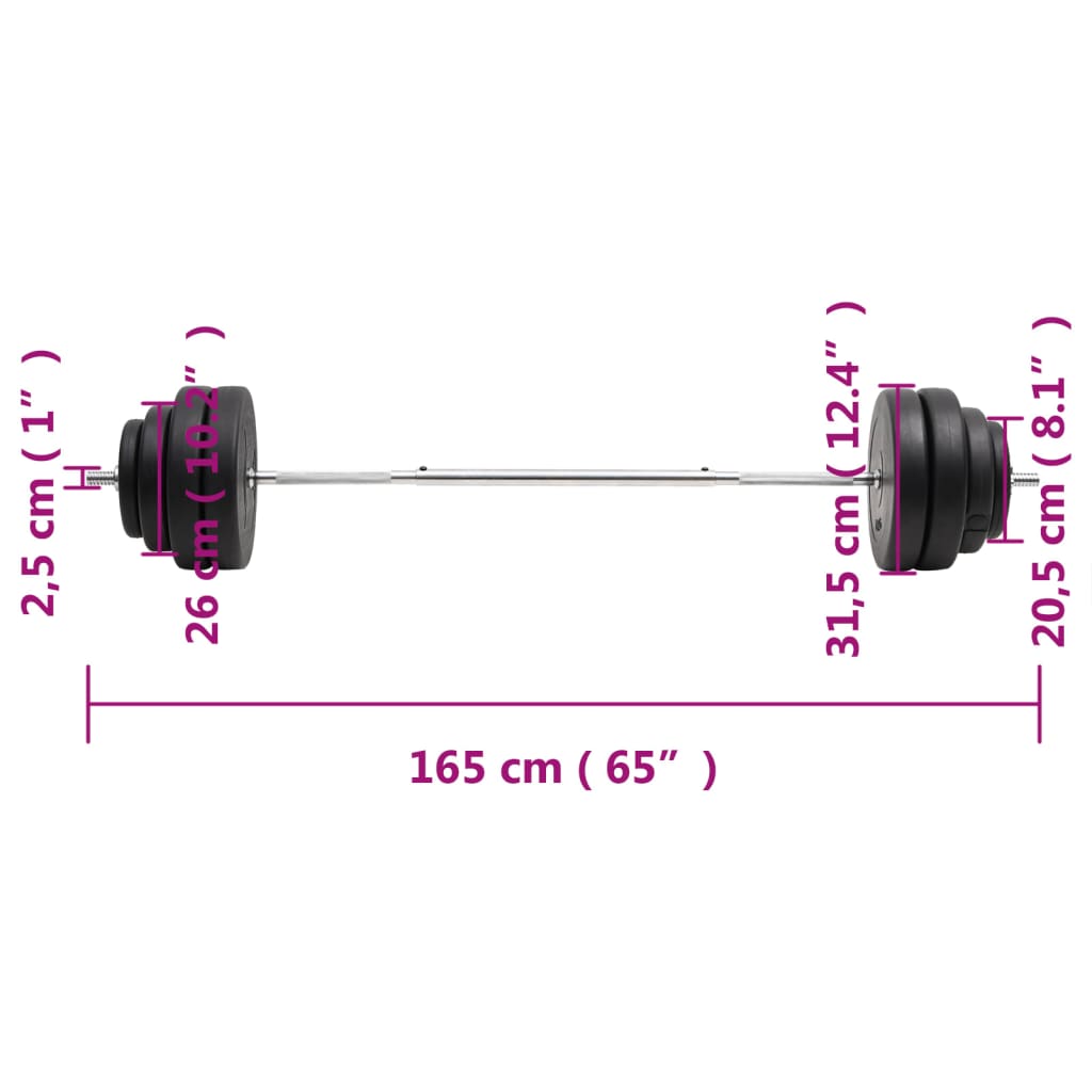 vidaXL Barra com discos 60 kg