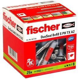 Fischer|Buchas e parafusos Fischer DuoSeal 557728 S A2 Impermeáveis Ø 8 x 48 mm
