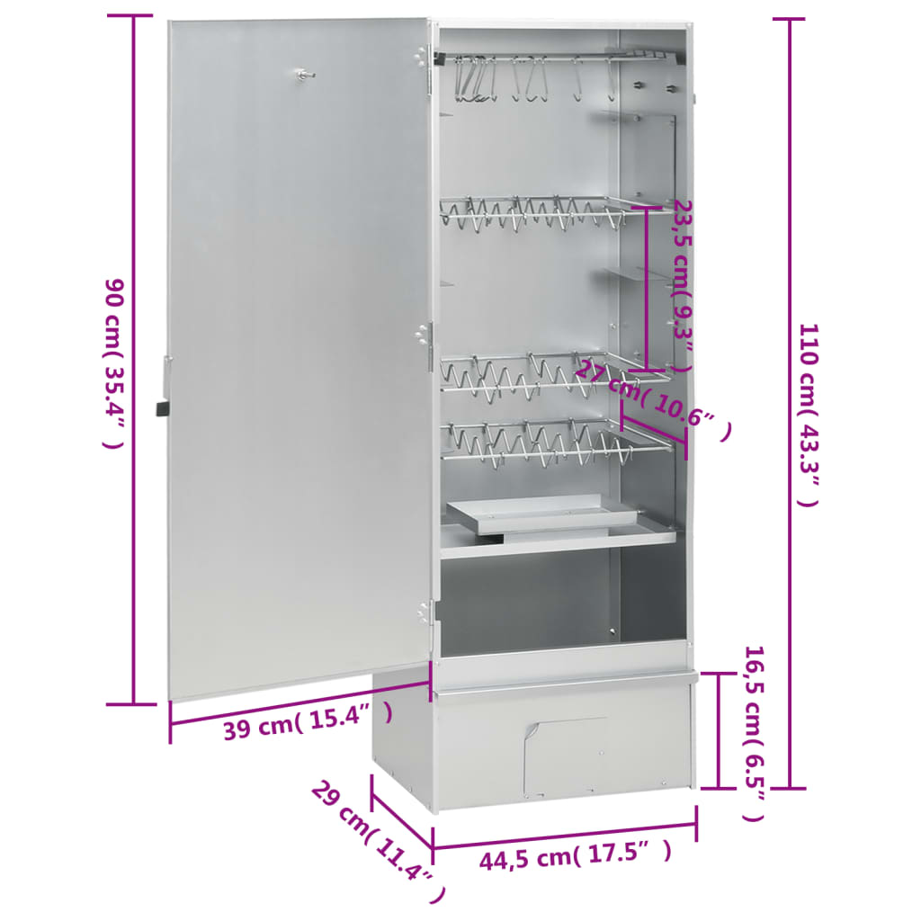 vidaXL Defumador com mesa aço galvanizado