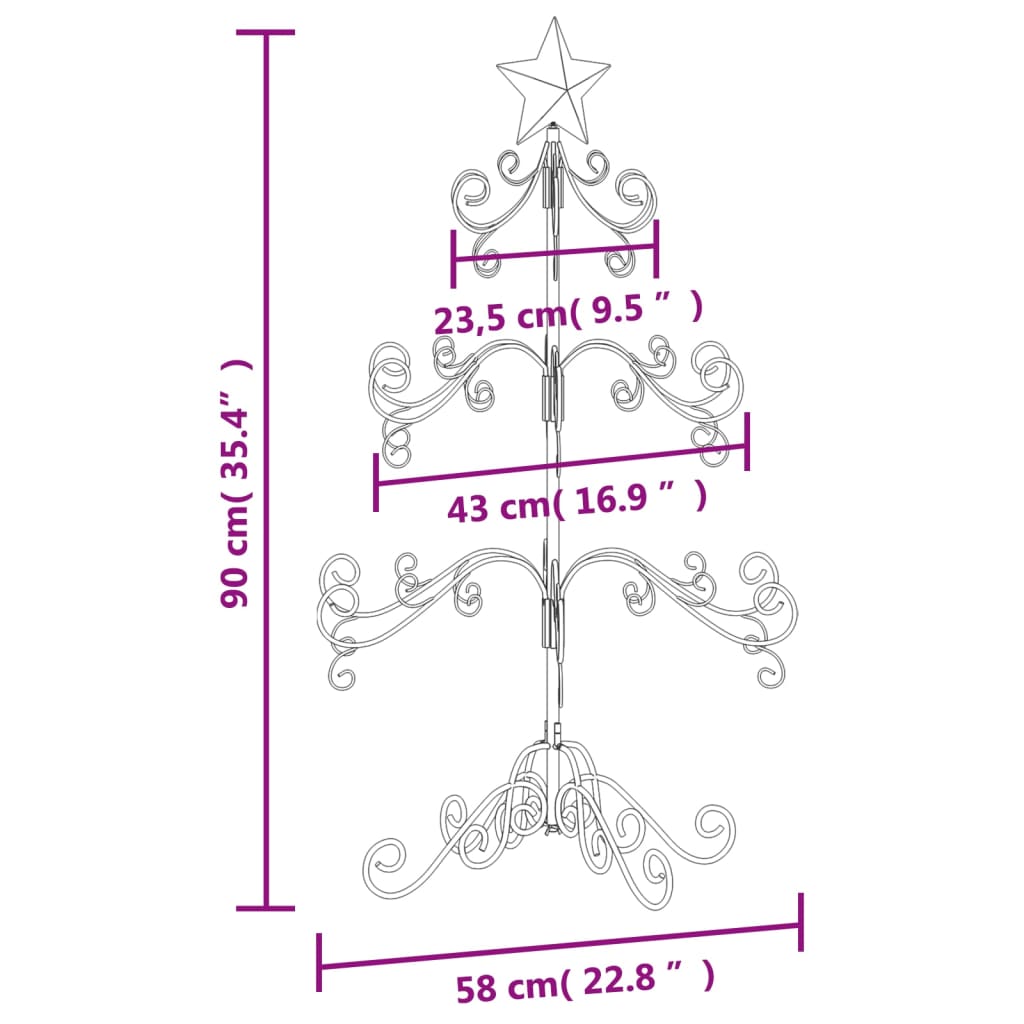 vidaXL Árvore de Natal para decoração 90 cm metal preto